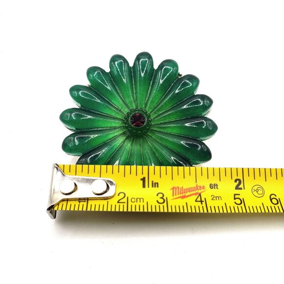 Vintage Emerald Green Lucite and Amethyst Brooch with Chrome Backing 1.75" VGC - Picture 7 of 7